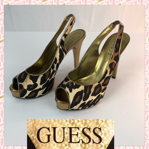 Guess Leopard Sling back Peep-Toe 5” Heels Size 8 - Picture 2 of 8